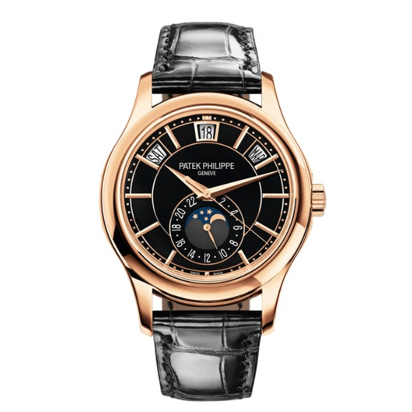 Kolekcija D Ref. PP-134 — Rose gold klasična izvedba, crni brojčanik i mjesečeve mijene