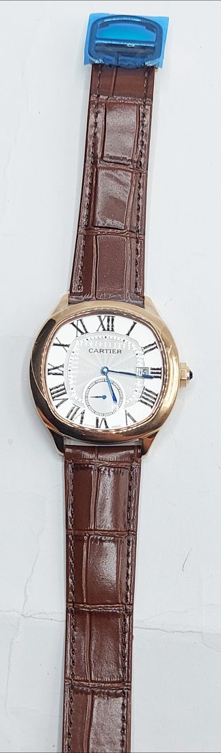 Cartier Drive de Cartier — Rose gold, bijeli brojčanik, smeđi remen